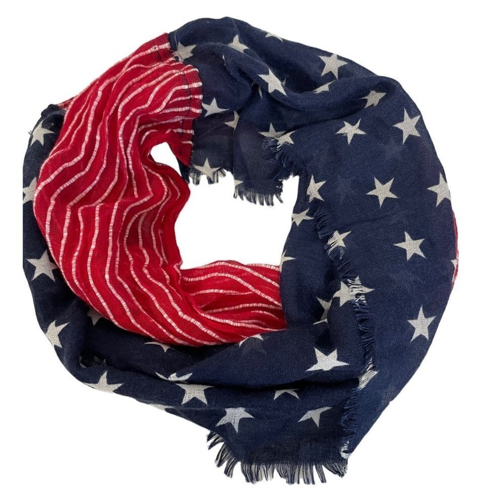 Infinity Scarf Womens Red Blue American Flag Stars Stripes Gauze